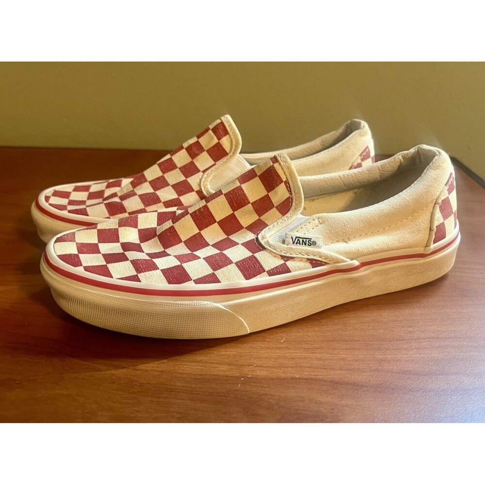 Vans Classic Checkered Shoes Red White Men's 6 Women's 7.5 Good Condition